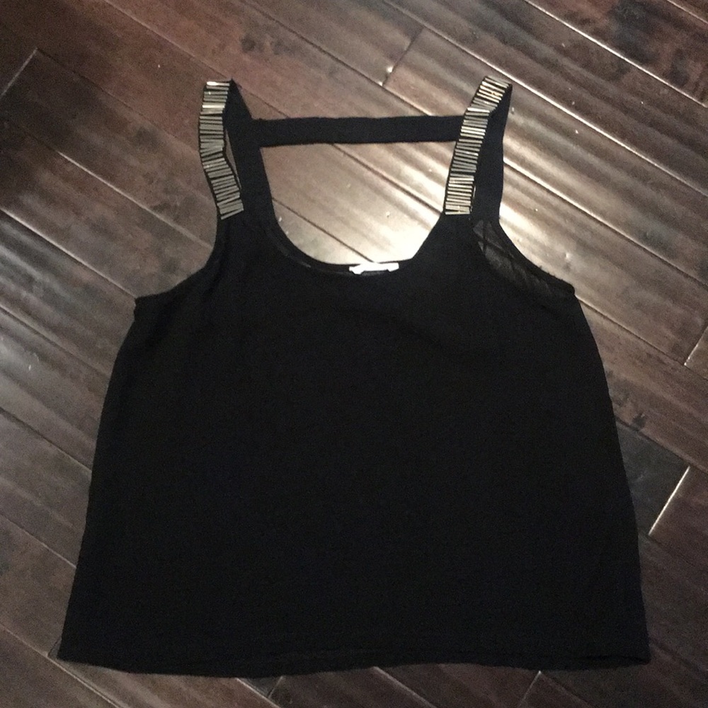 Sheer back flowy tank w detail size L